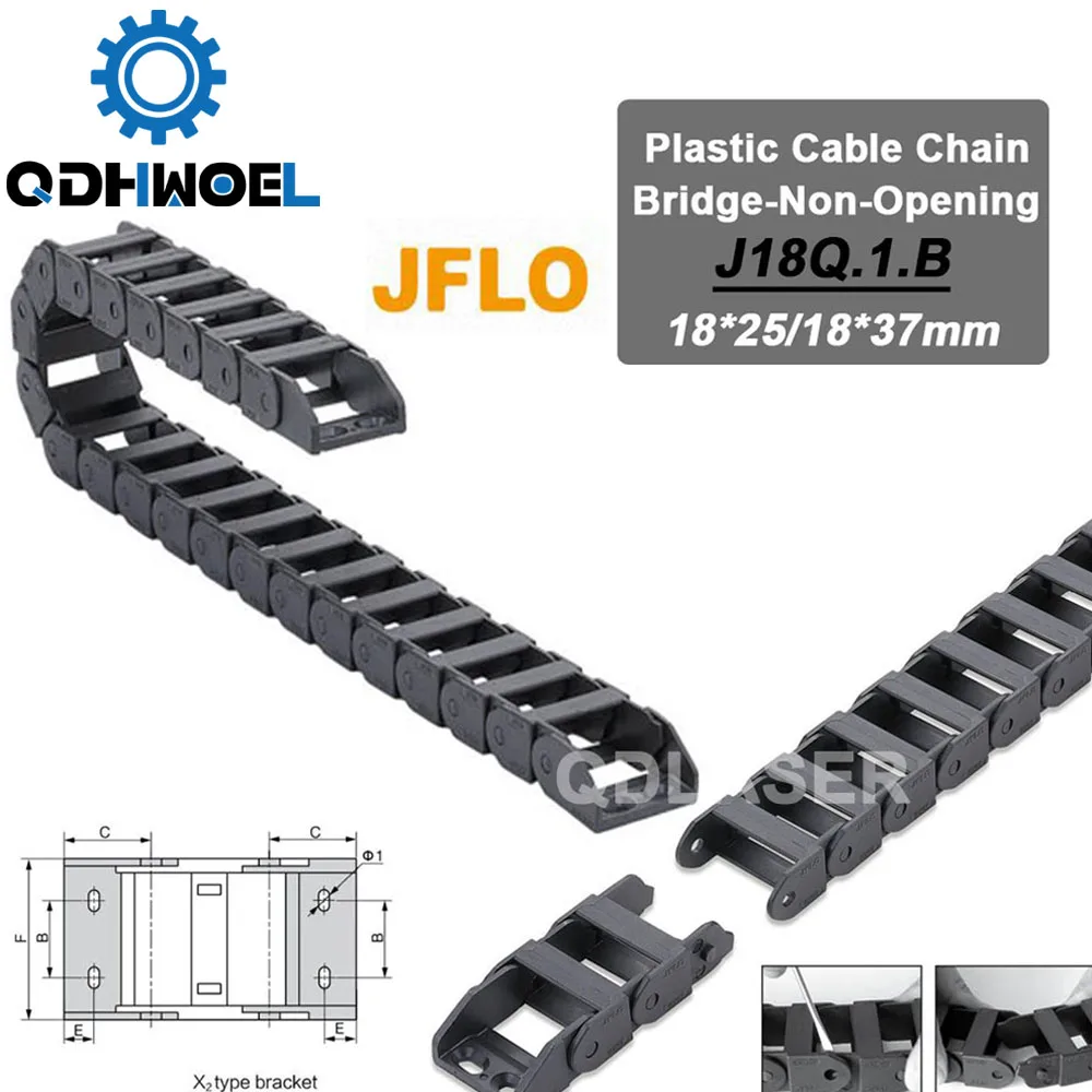 1000MM 18x25 Cable Drag Chain Radius 38mm Wire Carrier non-open With Connector 