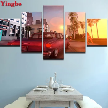 

Full Square Round Diy Diamond Painting 5 Panel Car Landscape Picture of Rhinestones Diamond Embroidery Vintage Wall Art