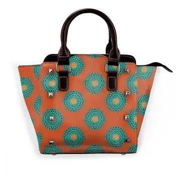 

NOISYDESIGNS Large Capacity Tote Bag Women Leaf Mandala Rivet Shoulder Bags Lady Pu Leather Purses Bags Flower Color Bag