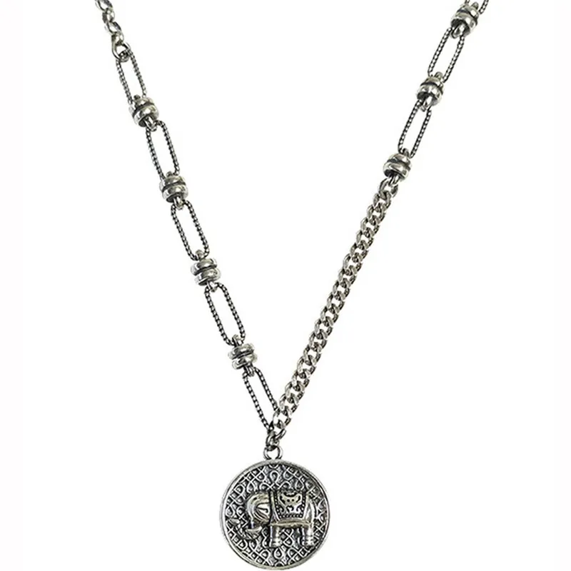 YIZIZAI Fashion Retro Elephant Pendant Necklace Female Korean Thai silver Plated Asymmetric Chain Necklace Jewelry wholesale
