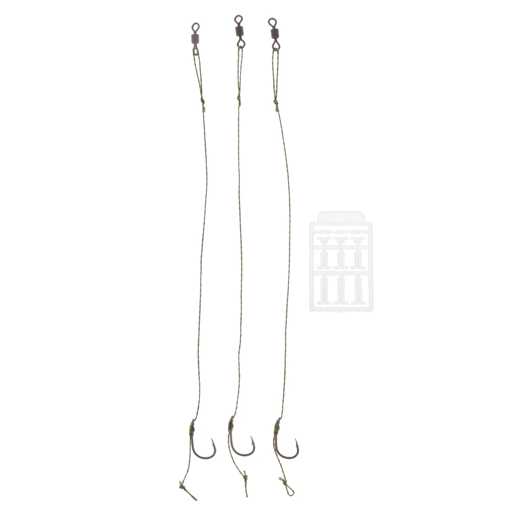 3pcs Ready Tied Carp Fishing Rigs, Nylon Braided Line Barbed Hook & Swivel 17.5 cm/6.9 inch