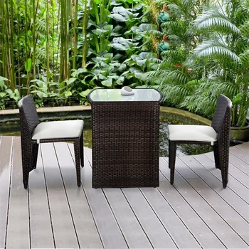 

3 pcs Wicker Patio Cushioned Outdoor Chair and Table Set Strong Steel Frame with Removable Sponge Cushions Assembly HW49296