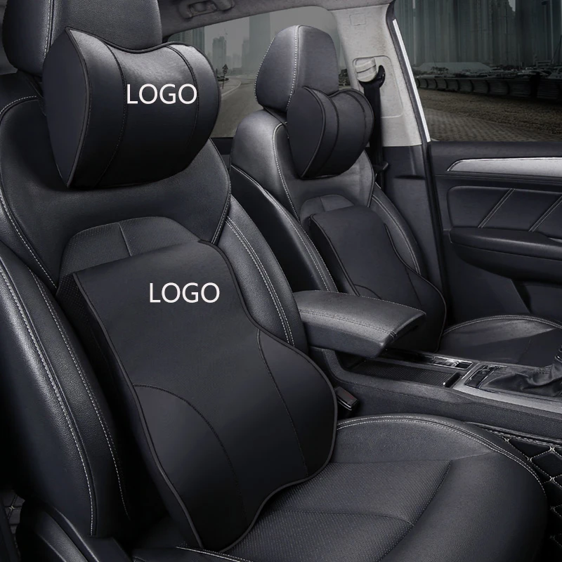 

Car LOGO Memory Foam Car Headrest Pillow Leather Seat Supports Sets Back Cushion Adjustment Auto Neck Rest Lumbar Pillows
