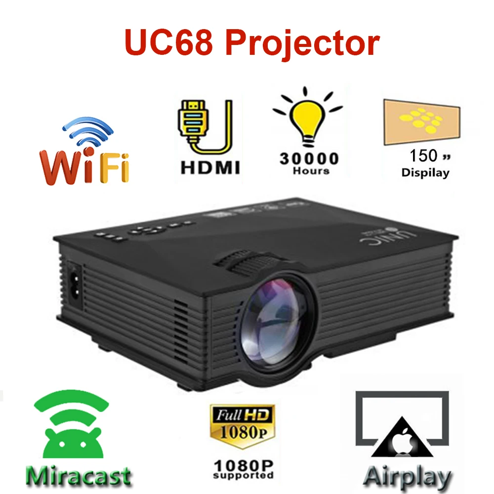 UNIC UC68 Mini Projector Multimedia Home Theatre 1800 lumens LED HD 1080p Better Than UC46 Support Miracast Airplay | Электроника