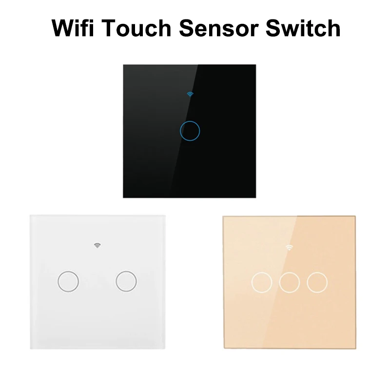 

WiFi Wall Touch Sensor EU Standard Smart Switch Wireless Remote Control Transmitter Compatible 1/2/3 Gang for Hotel Home