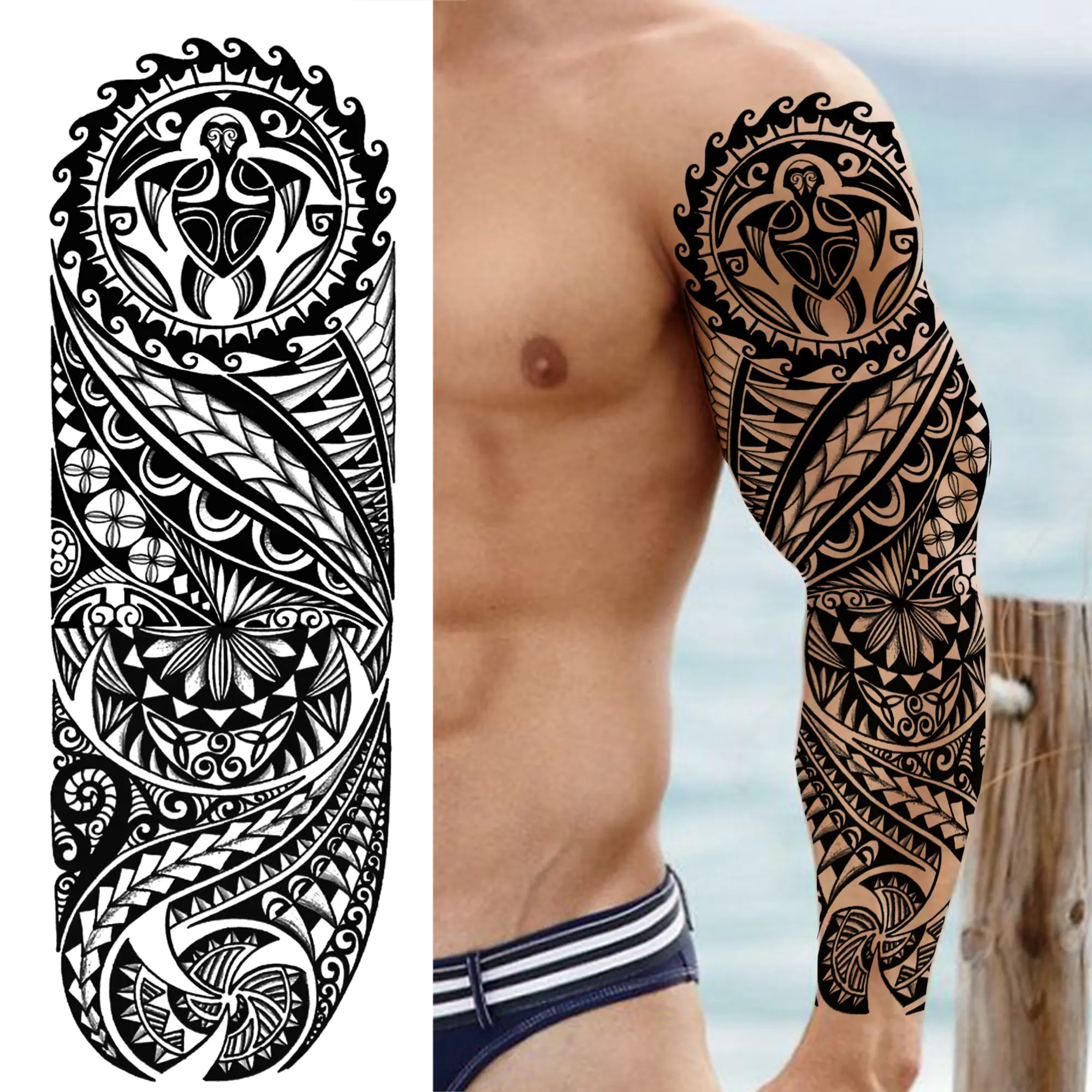 Tatouage Polynesien Haut Du Dos Homme Corps - Tatouage,Tatouage temporaire pour hommes adultes, autocollant sur  les manches de la tortue Maori noire, faux - OTQB231[C23] - Cdiscount Au  quotidien