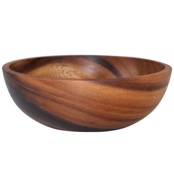 

WSFS Hot Natural Hand-Made Wooden Salad Bowl Classic Large Round Salad Soup Dining Bowl Plates Wood Kitchen Utensils
