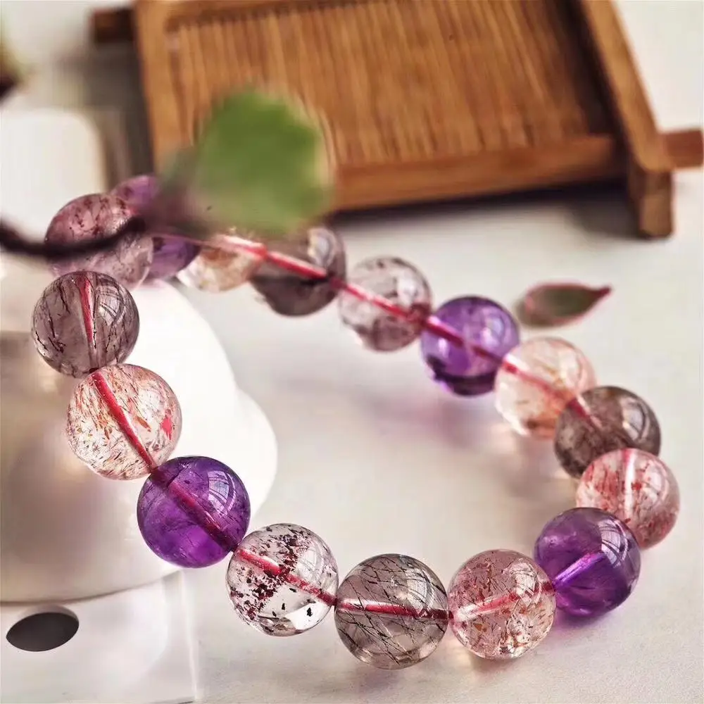 

13.5mm Natural Super Seven 7 Colorful Rutilated Quartz Melody Stone Bracelet Clear Round Beads Jewelry AAAAA