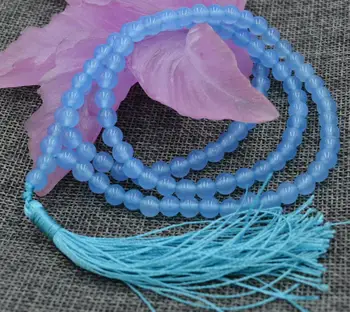

Natural 6mm jade Buddhist Aquamarine 108 Prayer Beads Mala Bracelet Necklace AA