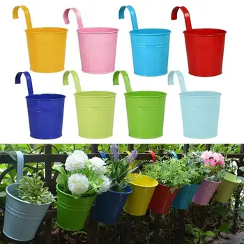 

5/10pc Metal Flower Hanging Flower Pot Hook Wall Removable Candy Color Iron Bucket Tin Garden Balcony Hanging Succulent Basket