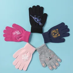 5-10 Year Old Boy Girl Student Full Finger Mitten Children Kid Winter Warm Stretch Knit Cartoon Animal Cat Tiger Print Glove I91