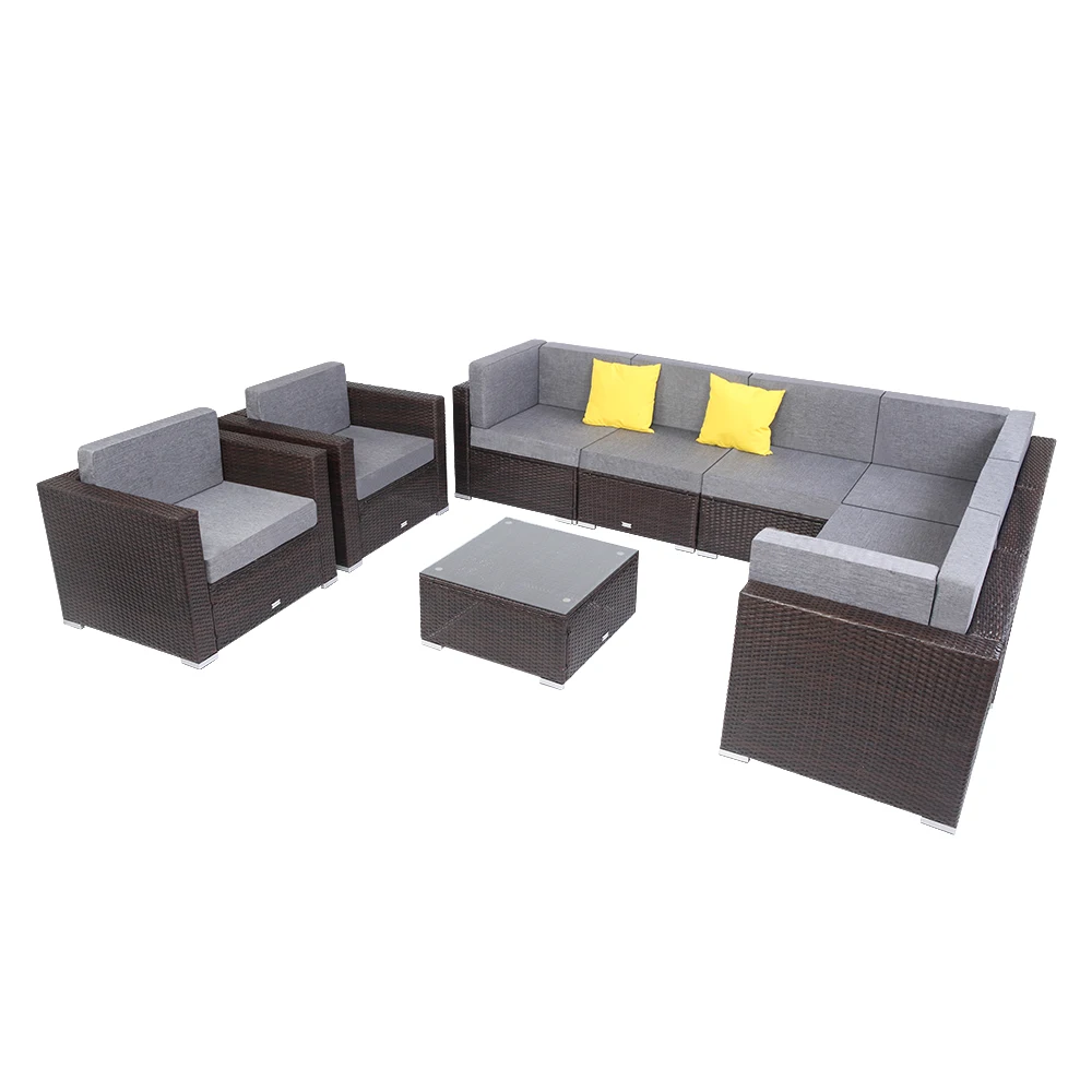 

9PCS Outdoor Rattan Wicker Conversation Furniture Set,All Weather Coffee Table Rattan Garden Sofa Set Sectional Couch,Long Seat