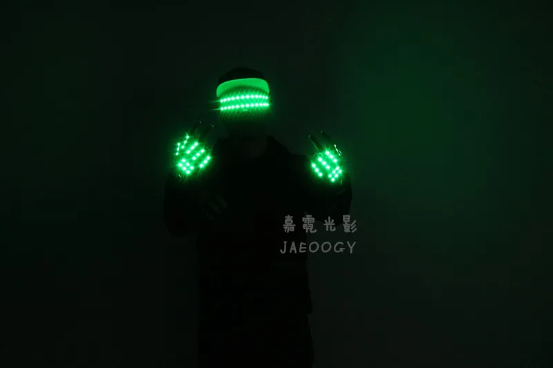 New ree Shipping Bright LED Stage Costumes LED Gloves, Luminous LED Glasses, Laser Stage Props Party Supplies - Цвет: Green gloves glasses