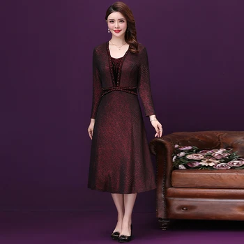 

2019 Autumn New Brand Fashion Style Large Size Designs Middle Aged Mother High Noble Elegant Temperament Slim Banquet Lady Dress