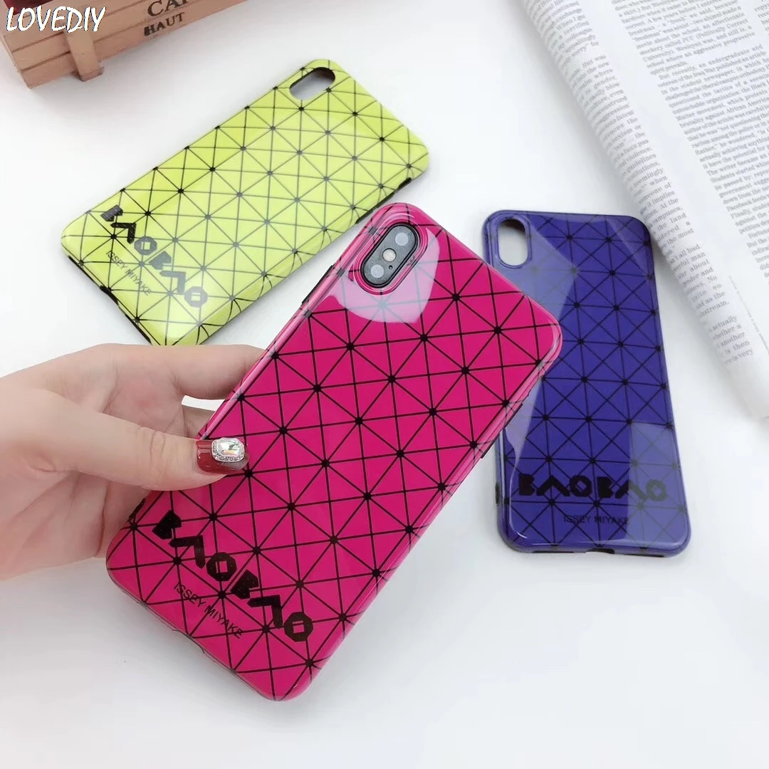 

Japan luxury fashion baobao ISSEY MIYAKE Cover for apple iphone x xs max xr 10 7 8 6 6s plus Plaid brand phone case coque fundas