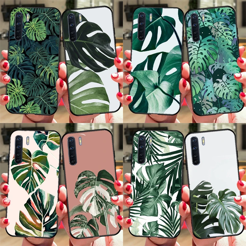 Foglie Monstera Green Funda Per Oppo A94 A74 A54 A1K A15 A3S A5S A83 A91 A93 A52 A72 A31 A53 S A5 A9 2020 Custodia