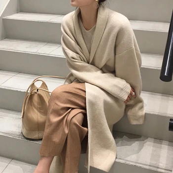 

Yocalor 2019 Fashion Warm Winter Cardigan Coat Women Oversize Long Carigan Solid Color Korean Open Stitch Sweater Coat