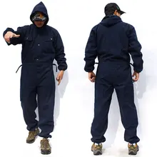 Мужской повседневный комбинезон, мужские уличные комбинезоны с капюшоном, свободные большие размеры, прочная рабочая одежда, темно-синие джинсы