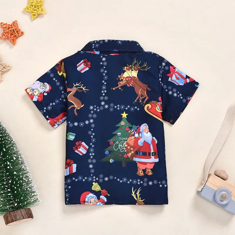 Одежда для маленьких мальчиков; рубашка с короткими рукавами для рождественских праздников; рубашки с принтом с героями мультфильмов; топы для детей; Повседневная Блузка; рубашки для маленьких мальчиков