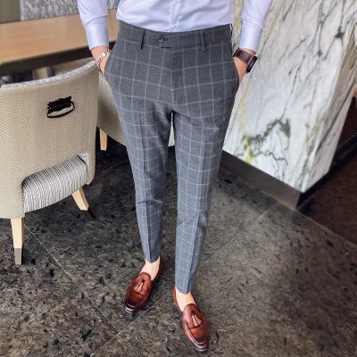 High-quality men’s casual pants Fashion plaid Korean style trousers with small feet Men’s formal Exact Suit | Мужская одежда