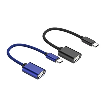 

2 Pcs Usb Otg Type C To Usb Adapter Otg Fast Charging Type-C Charger Nylon Braided Data Cable Converter , Blue & Black