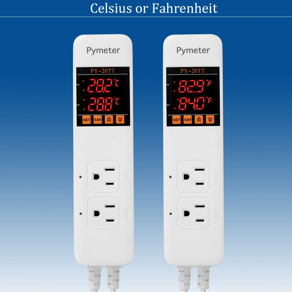 Pymeter 2 Probe Temperature Controller PY-20TT Dual Socket Home-brewing Aquarium Incubator Greenhouse Thermostat