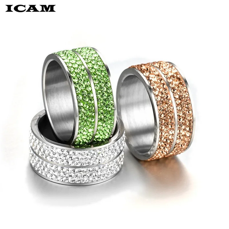 ICAM 6 рядов кристалл из нержавеющей стали кольцо для женщин элегантного полного