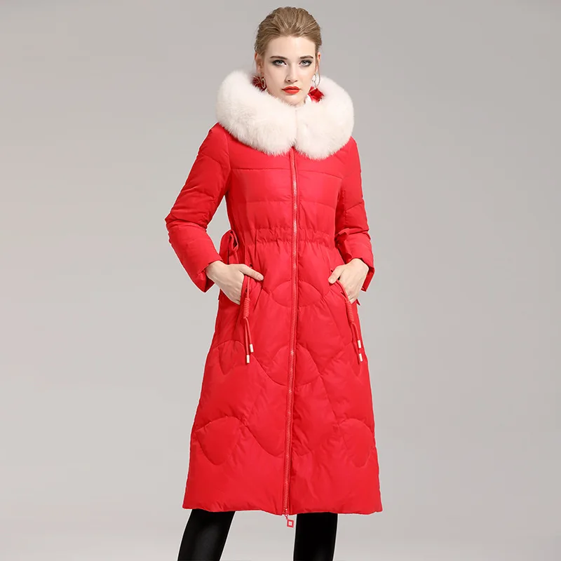 winter new down jacket women's fashion temperament slim 90 down medium length large wool collar coat thickened 408