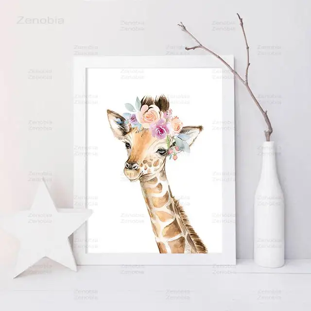 Фото цветок животные холст постер лев зебра слон жираф детская настенная