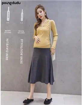

Poungdudu maternity pregnant women dress tide mother maternity dress long section knit big swing skirt Real shot pregnant women