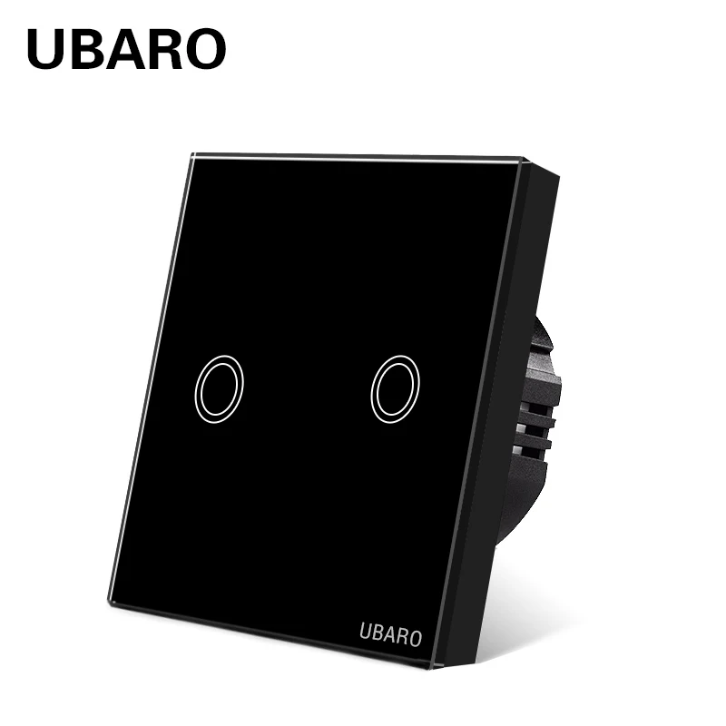 

UBARO EU/UK Black Crystal Glass Panel Light Wall Power Interuptor Touch Switch Led lichtschalter Switches 2 Gang AC 100-240V