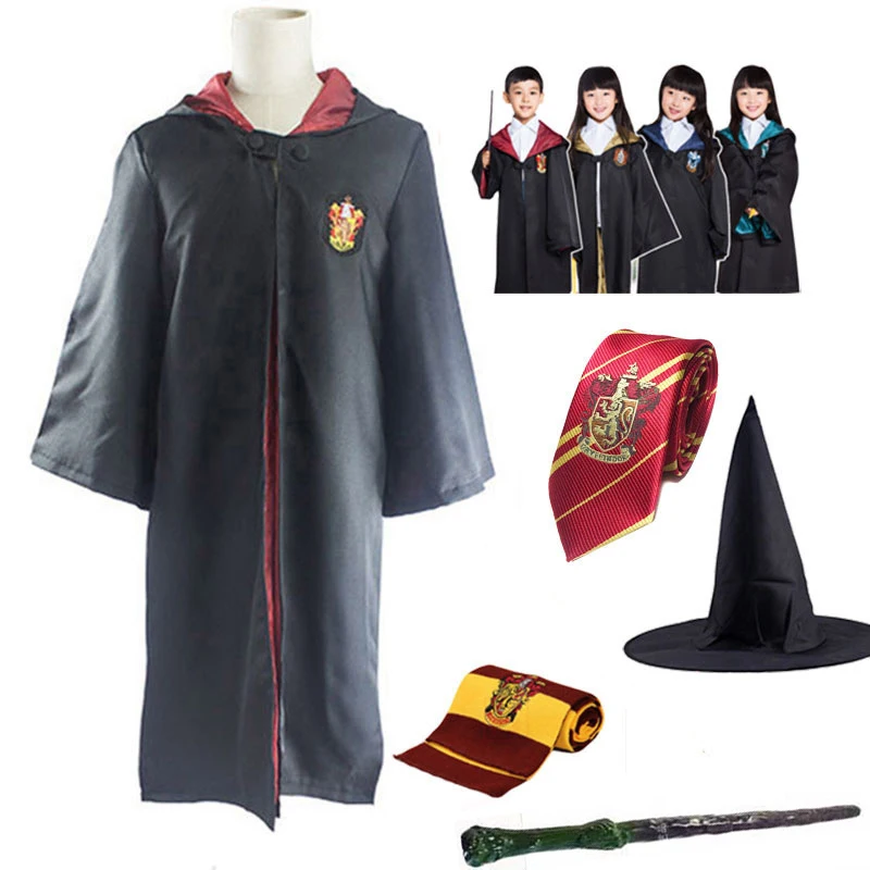 

Potter Cosplay Robe Cape Cloak With Tie Scarf Wand Potter Glasses Ravenclaw Gryffindor Hufflepuff Slytherin Costume Adult