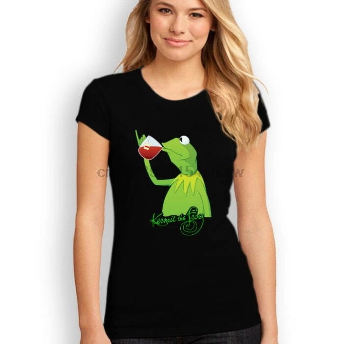 Черная белая футболка Kermit The Frog Drink tea | Мужская одежда