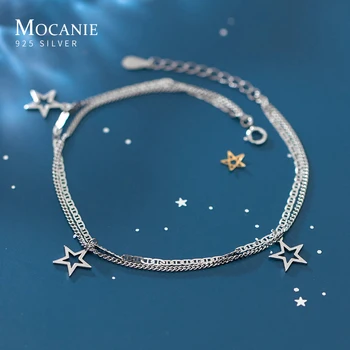 

Mocanie Classic 925 Sterling Silver Simple Hollow Out Stars Double Layer Link Chain Anklet for Women Fine Jewelry 2020 Design