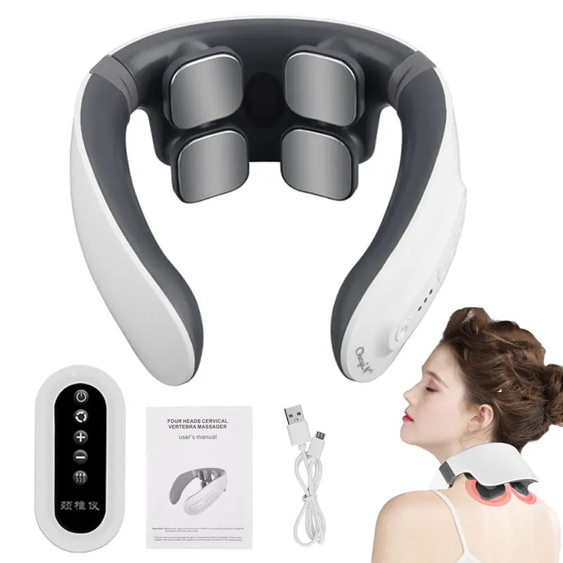 Electric Smart Neck and Back Pulse Massager Wireless Heated Red Light Cervical Vertebra Relax Pain Relief Kneading Machine 4Head