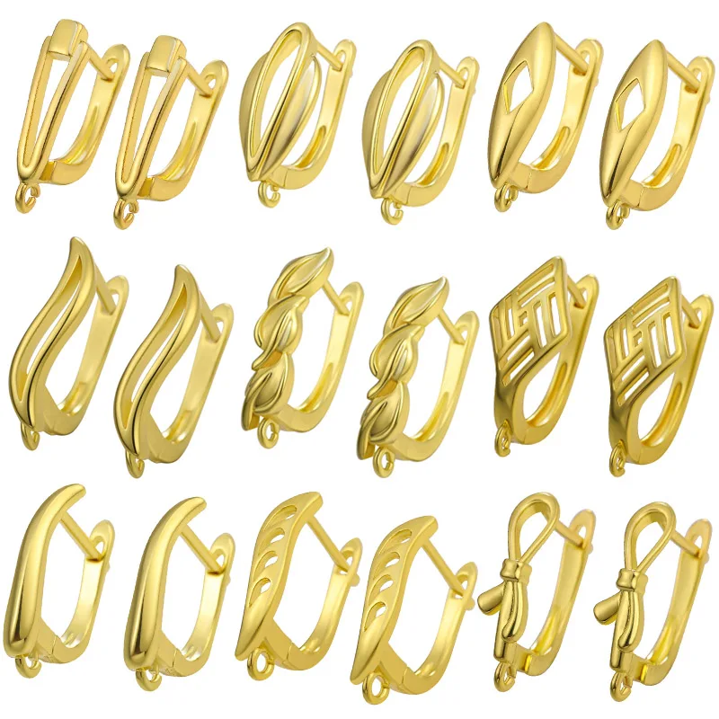 

10 Pcs Fashion Glossy Earrings Hooks Real Gold Plating Fastener Earwire DIY Handmade Jewelry Accessories For Earrings Making