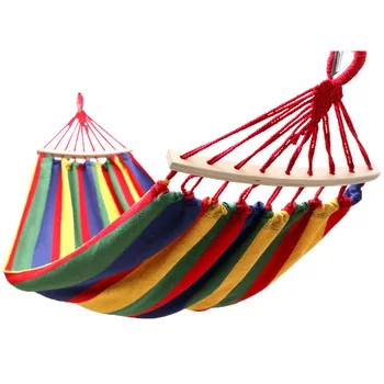 

Single Swing Portable Outdoor Camping Travel Chair Rainbow Striped Wooden Stick Hammock