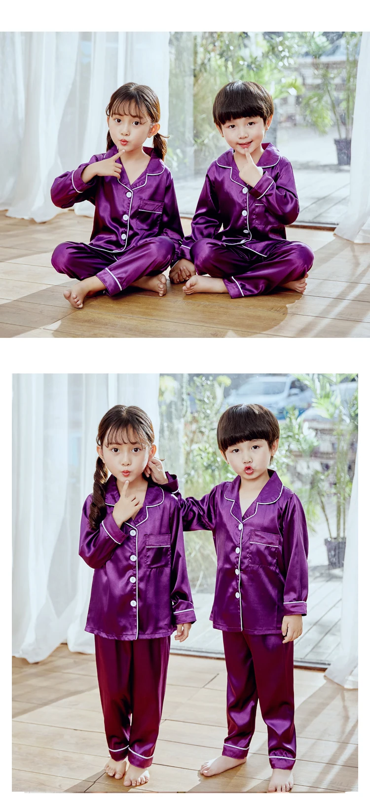 Детские атласные пижамы для девочек и мальчиков, коллекция года, весенне-осенний комплект детской одежды для сна с длинными рукавами, шелковые пижамы для подростков, детские пижамы