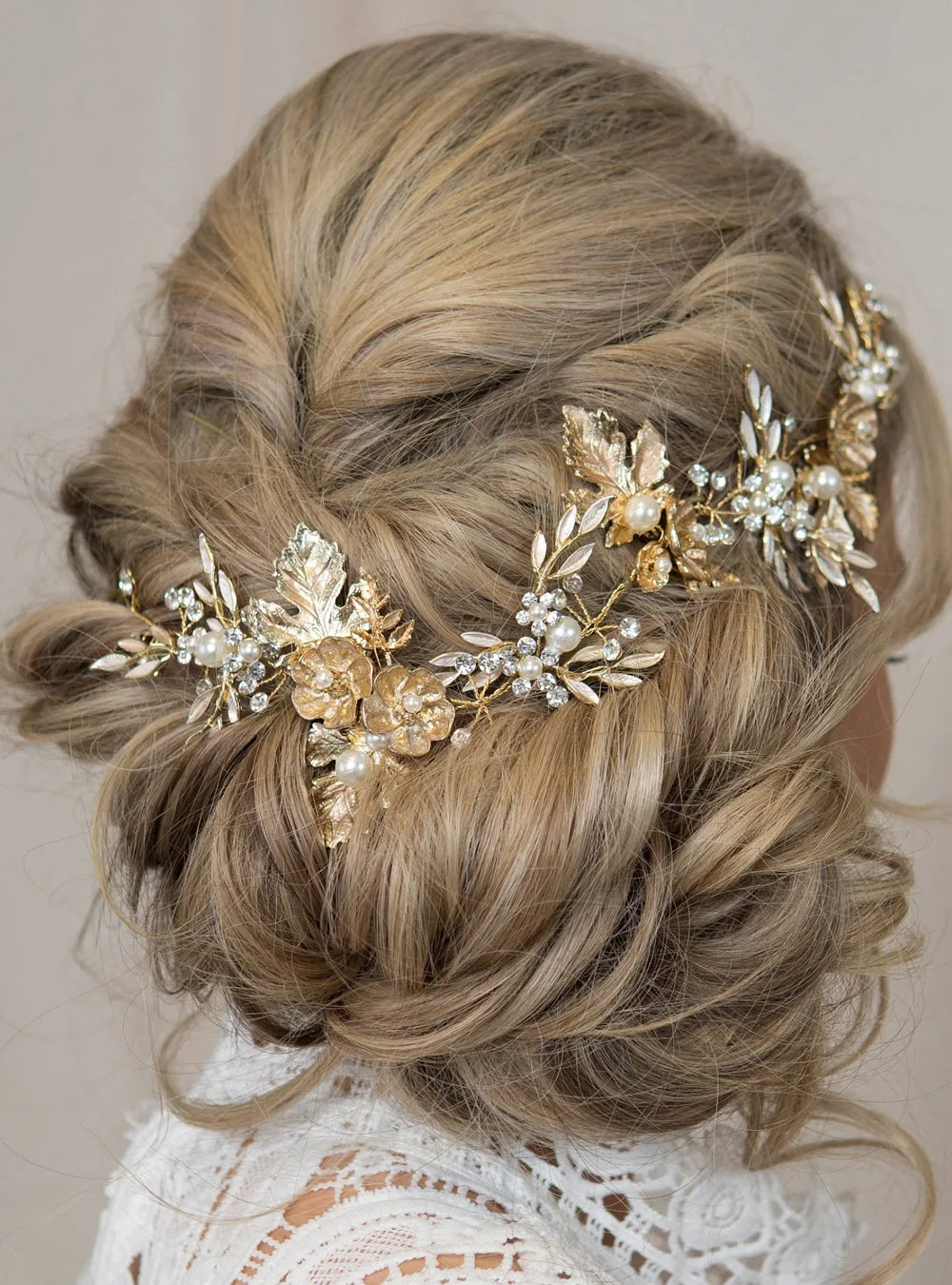 Trendy Gold Bridal Hair Accessories Gold Leaves Vine Wedding Head Jewelry Big Flower Tiara Pearl Headdresses For Girlfriend