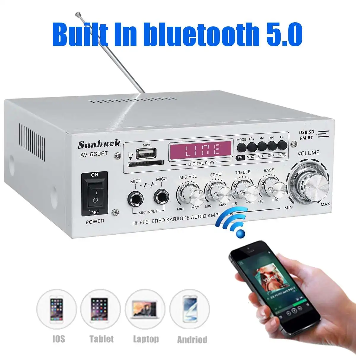 Amplificateur audio Bluetooth 5.0 Amplificateur de puissance compact 12v 