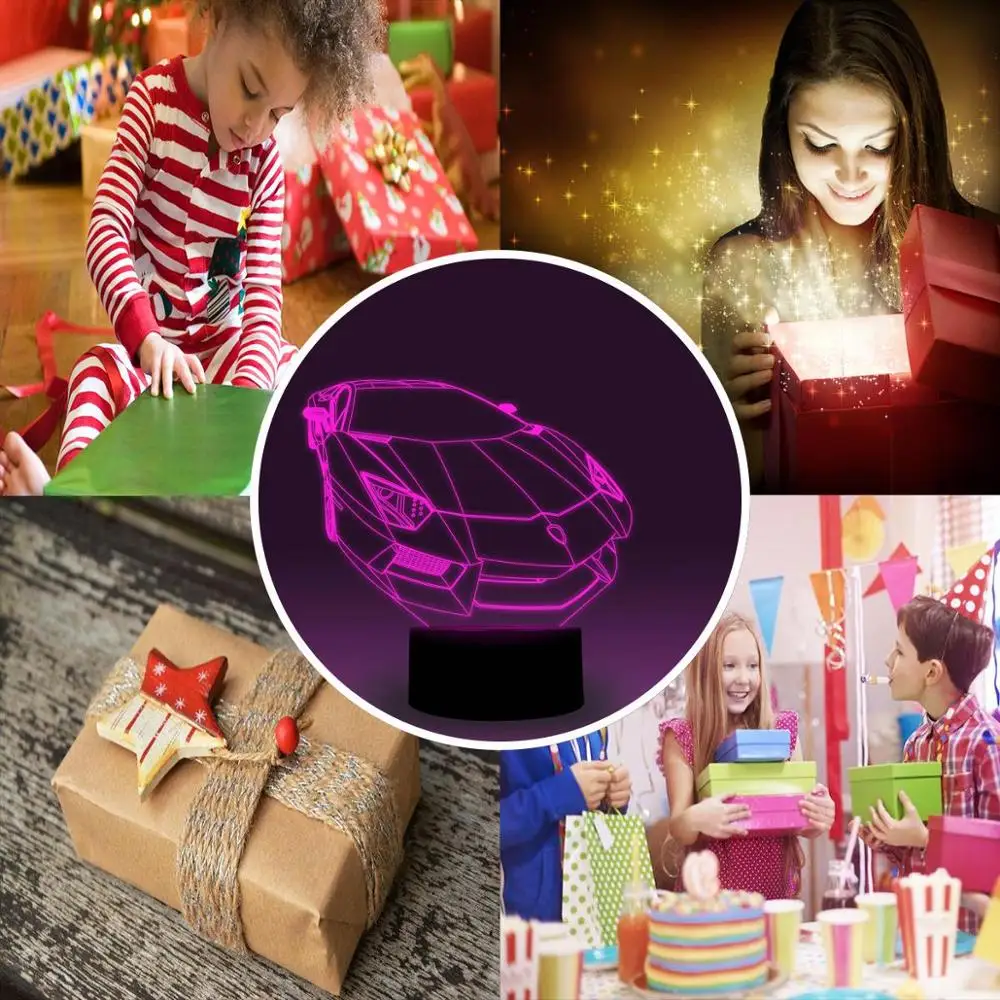 NiteApps 3D спортивный автомобиль ночник настольная лампа Иллюзия украшение лампа подарок на день рождения приложение/сенсорное управление