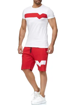 

2020 new men's summer sports suit men's short-sleeved short cotton color matching casual suits