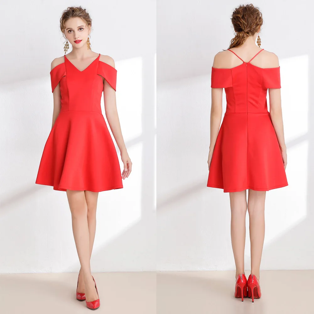 

Dk9303 Spring New Style Wedding Bride Dress for Toast Banquet Evening Dress Short Camisole off-Shoulder Women's