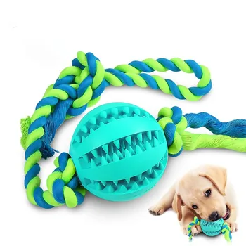 

Toy Dog Rope Traning Strong Pet Chew Toy Eco-friendly Treat Dispensing Teeth Cleaning Rubber Ball IQ Puzzle