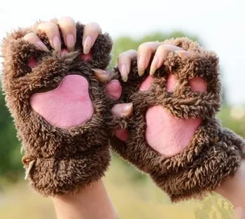 

2019 Kids Bear Cat Claw Paw Mitten Winter Lovely Gloves Plush Fingerless Glovers Working Safety Warm Short Finger Half Gloves