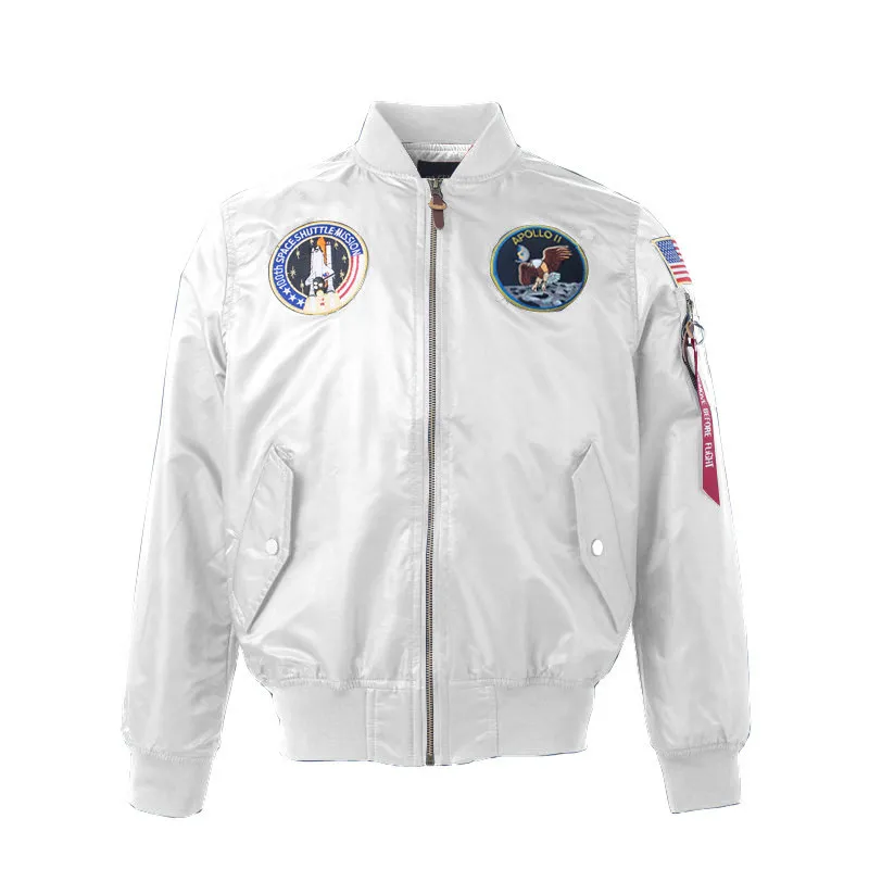 Ma-1 Мужская куртка-бомбер ВВС мужские бейсбольные пальто мужские зимние военные куртки летная куртка стоячий воротник размера плюс - Цвет: Белый