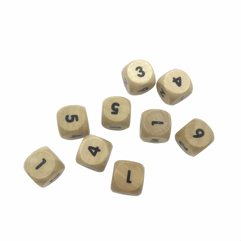 

High-quality 16 mm Woodiness Digiyal Dice 50/100/100/500 Pcs/Lot Solid Wood Rounded Corner Environmental Dice Teaching Dice Set