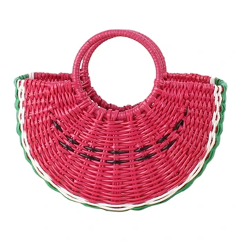 

Beach Holiday Beach Straw Bag Female Handbag Cute Semi-Circular Hand-Woven Bag Handbag Red