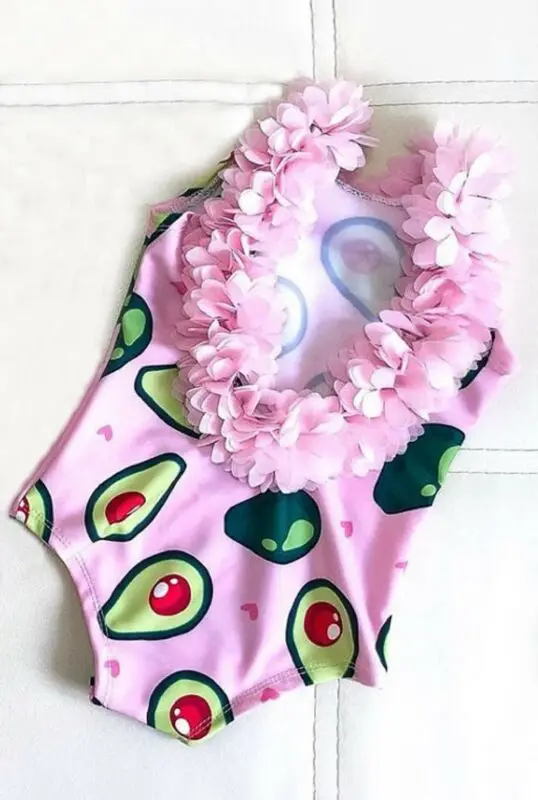 

US Cute Kid Baby Girl Lace Flower Swimming Suit Swimsuit Avocado Beachwear 6M-5Y