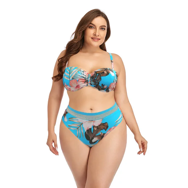 2025 New Plus Size Swimsuit Strap Retro Bikini Floral Print Split High Waist Swimsuit Bathing Suits 2 Pieces Bikini 1